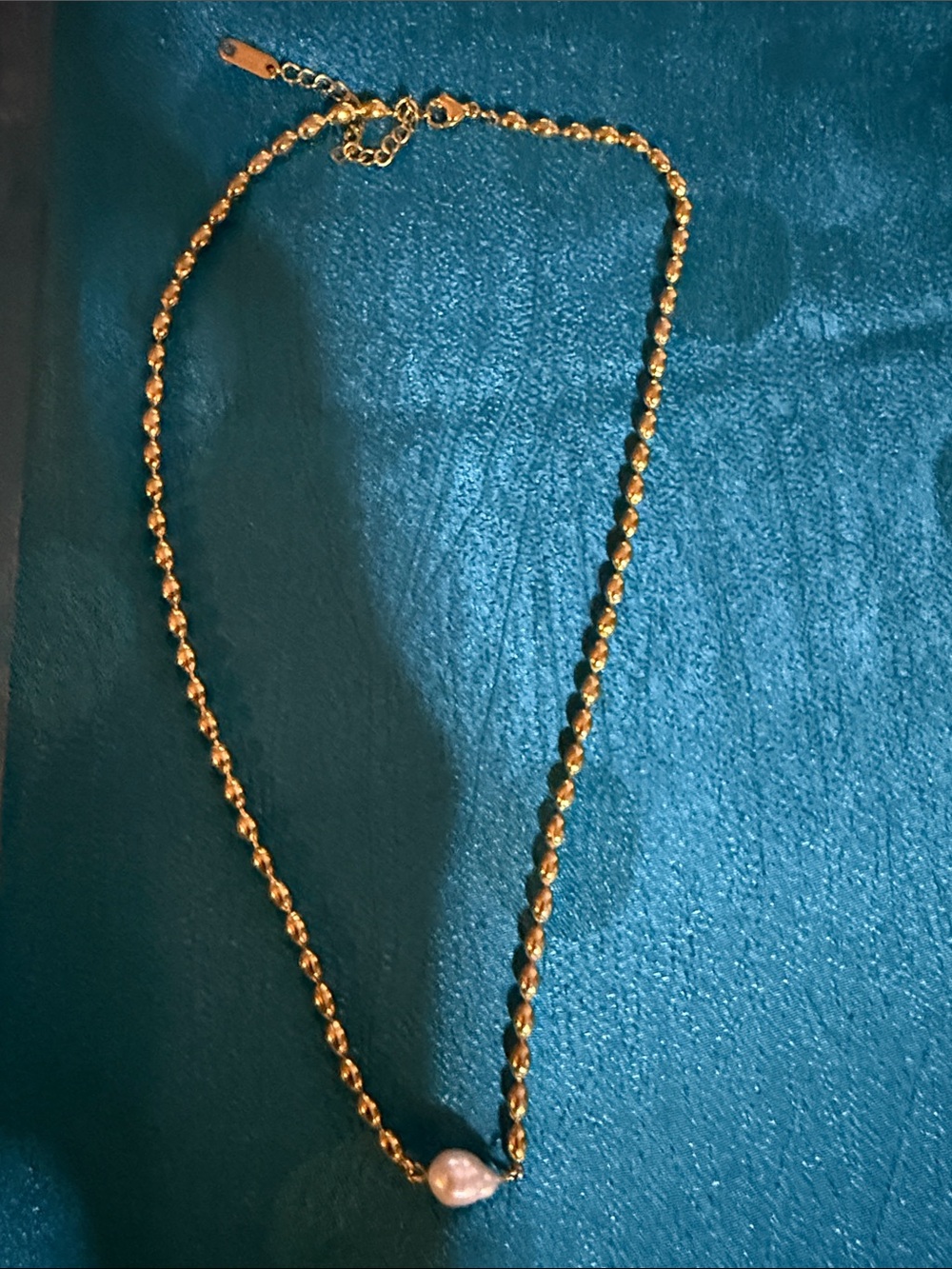 Gold Beaded Necklace with Single Pearl Accent
